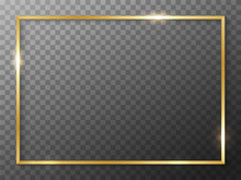 Gold Rectangle Border. Gold Frame Boarder. Golden Vintage Border. Shiny Glowing Realistic Rectangle Boarder Isolated On Background. Luxury Golden Frame. Design Rectangular Frame With Shadow. Vector