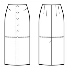 Wall Mural - skirt pencil with buttons sketch. Buttons on front.