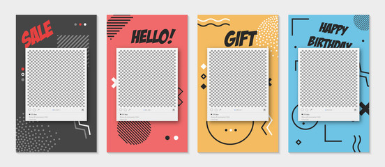 Trendy editable templates for stories, sale, gift, vector illustration. Design backgrounds for social media. Hand drawn abstract card.