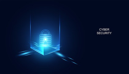 Poster - Abstract Cyber security with padlock blue square technology Future cyber background.