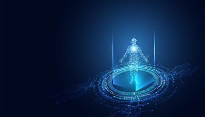 Poster - abstract technology futuristic concept of digital human body digital ai future design on hi tech bac