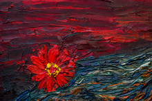 Oil Painting. Red Flower. Texture Of Oil Paint. Red. Fragment