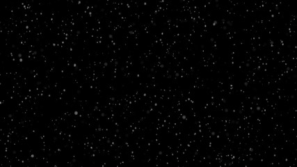 Poster - Snowfall, falling snow flakes. Low speed animated video with depth of field ''DOF'' in isolated black background.