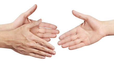 Wall Mural - Hands greeting each other, isolated on white background