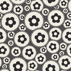 Poster - Black and white flowers in dots repeat pattern print background