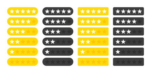Poster - Five stars four collection customer product rating review flat icon for apps and websites on white background. White stars on yellow and black button. Vector