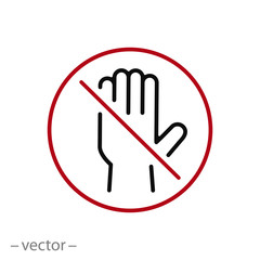Wall Mural - no entry icon, hand stop, warning forbidden, cancel or prohibit, thin line web symbol on white backg