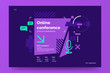 Invitation banner to the online conference. Business webinar invitation design. Announcement poster concept in flat style. Modern technology background with place for text. Vector eps 10.