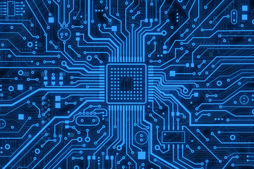 Poster - Modern technology. Blue computer microcircuit as background, top view. Illustration