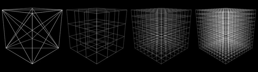 Poster - Set of abstract 3D cubes of multiple lines. Square. Digital technology. Futuristic vector illustration.