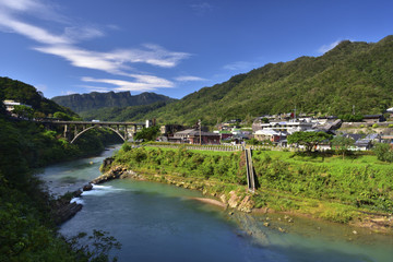 Sticker - Scenic shot of Houtong Cat Village in new Taipei city Taiwan