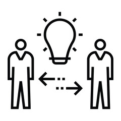 knowledge or ideas sharing between two people. transferring skills. business concept. line icon illu