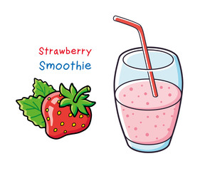 Wall Mural - Smoothie glass and strawberry isolated