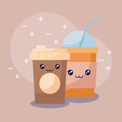 Sticker - coffee with milkshake kawaii character