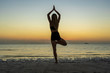 © OlegD - Silhouette of woman standing at yoga pose on the tropical beach during sunset. Girl practicing yoga near sea water