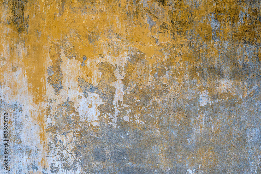 Background of old yellow painted wall texture - obrazy, fototapety, plakaty 