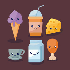 Sticker - set of delicious ice cream and food kawaii character