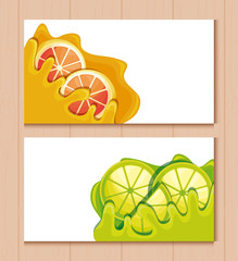 Canvas Print - cards and fresh oranges with lemons sliced fruit