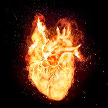 Realistic Fiery Heart On A Black Background