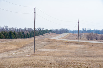 Wall Mural - power lines in the field and road