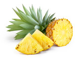 Fototapeta Lawenda - Pineapple with slices isolated on white background