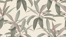 Foliage Seamless Pattern, Colorful Cordyline Fruticosa Firebrand Plant On Bright Brown