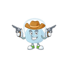 Wall Mural - A cowboy cartoon character of breathing mask holding guns