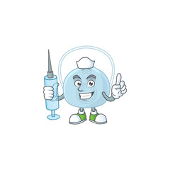 Wall Mural - Friendly Nurse breathing mask mascot design style using syringe