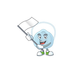 Poster - Cute cartoon character of breathing mask holding white flag