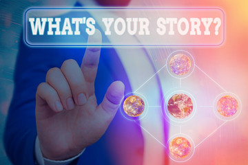 Fototapete - Text sign showing What Is Your Storyquestion. Business photo showcasing manner of asking demonstrating about past life events Elements of this image furnished by NASA