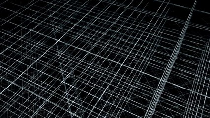 Poster - 3D space with grid of lines. Animation. Multi-level grid of thin lines on black background. Intersecting thin lines in space permeate its entire perimeter