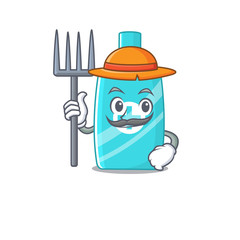 Sticker - Cartoon character design of ointment cream as a Farmer with hat and pitchfork