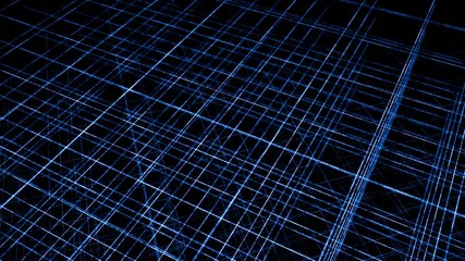 Poster - 3D space with grid of lines. Animation. Multi-level grid of thin lines on black background. Intersecting thin lines in space permeate its entire perimeter