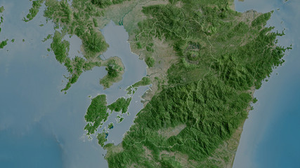  Kumamoto, Japan - outlined. Satellite