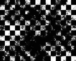 Aufkleber - Checkered grungy wall. Messy stained backdrop. Black and white mosaic background. Distressed dirty texture. Trash style.