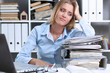 © H_Ko - Lot of work wait for tired and exhausted woman. Huge pile of document folders headache and depression irs new problems emotion expression vacancy or holiday dream concept