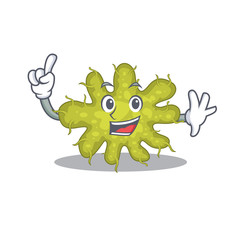 Sticker - Bacterium mascot character design with one finger gesture