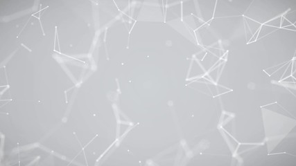 Poster - Abstract moving network, dots and lines connecting on defocused light background. Slow motion and shallow depth of field