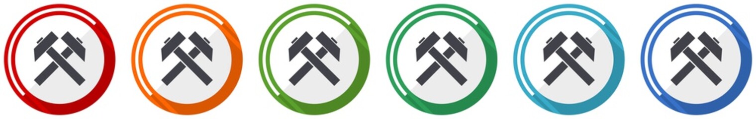 Leinwandbilder - Mining icon set, flat design vector illustration in 6 colors options for webdesign and mobile applications