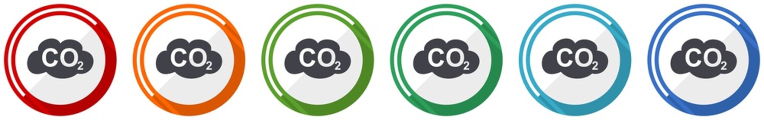 Poster - Carbon dioxide icon set, flat design vector illustration in 6 colors options for webdesign and mobile applications
