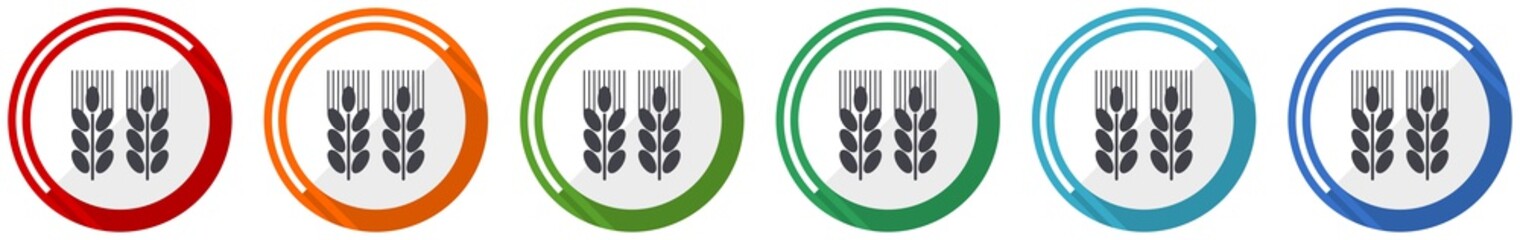 Aufkleber - Agricultural icon set, flat design vector illustration in 6 colors options for webdesign and mobile applications.