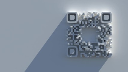 Poster - 3d render of abstract qr code symbol with light effect. daylight, long shadow. side composition.