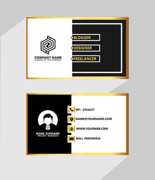 Business name card luxury with modern black white gold	