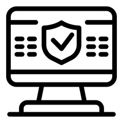 Poster - Secured computer icon. Outline secured computer vector icon for web design isolated on white background