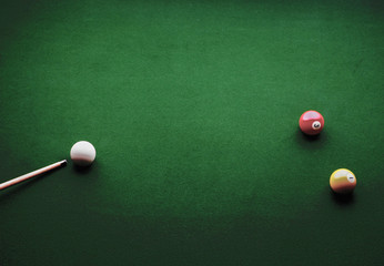 billiard table with balls