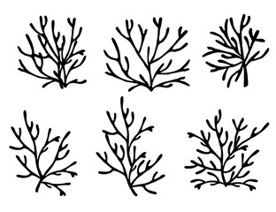 Wall Mural - set of black colored seaweeds silhouette underwater ocean plants sea coral elements flat vector illu