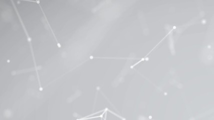 Poster - Abstract moving network, dots and lines connecting on defocused light background. Slow motion and shallow depth of field