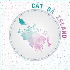 Vector polygonal Cat Ba Island map. Map of the island with network mesh background. Cat Ba Island illustration in technology, internet, network, telecommunication concept style.