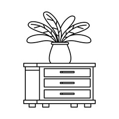 Poster - house plant in ceramic pot over drawer