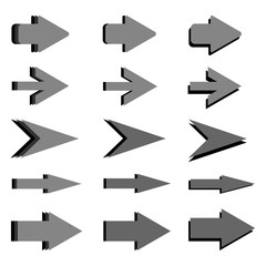 Poster - Gray arrows of different types and shapes. Vector illustration.